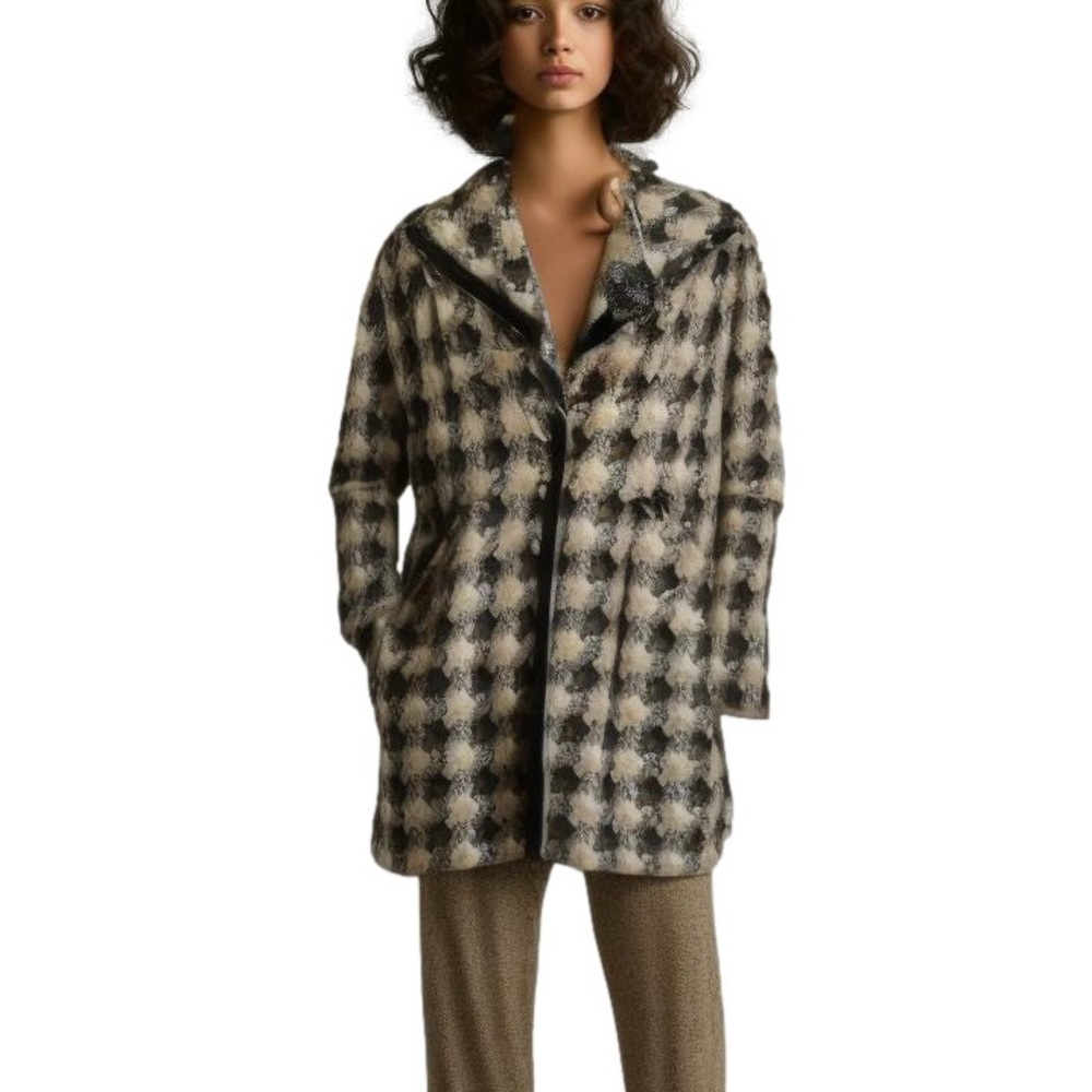 Nine West Brown Wool Houndstooth Coat Size Small